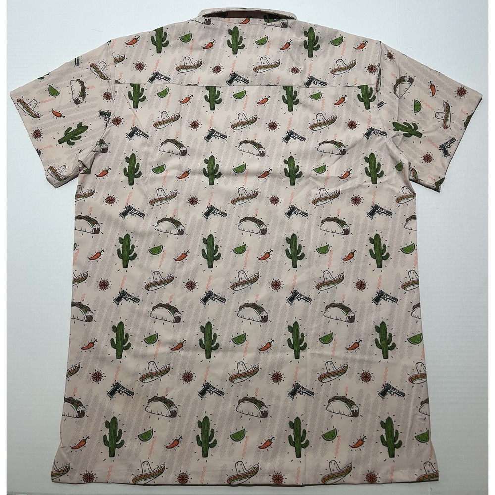 Retro Rifle Taco Tuesday Shirt Mens XL AOP Cactus Hawaiian Casual Button Up - Picture 5 of 8